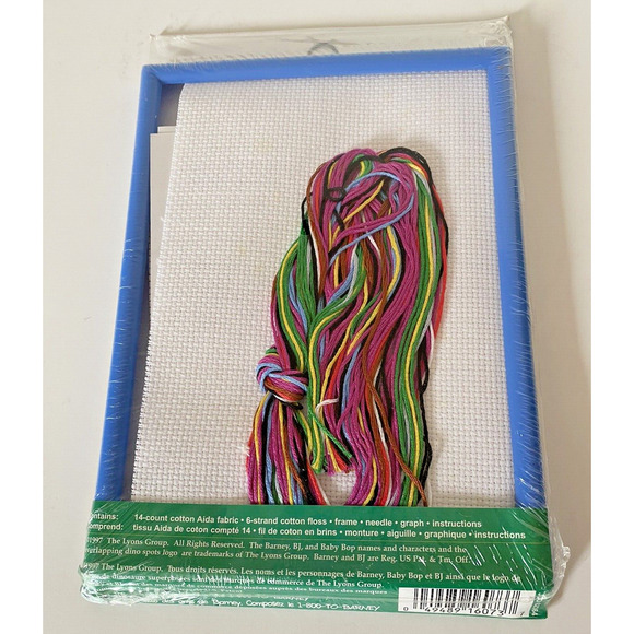 Vintage Barney Framed Counted Cross Stitch Kit All Dressed Up 1997 Dinosaur NOS - Picture 4 of 5